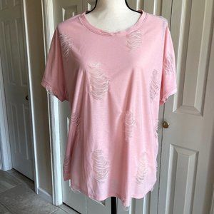 SOCIALITE Women’s Pink Top Tee T-Shirt Distressed XL